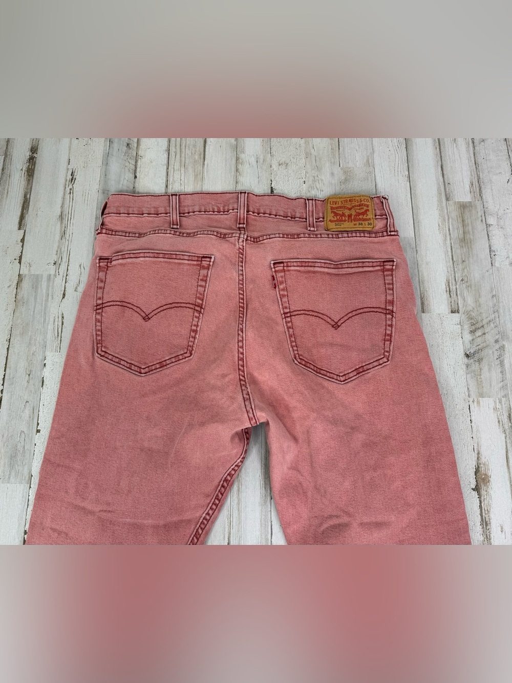 Levis 502 Pants Jeans Men 36x26 Denim Stretch Pink Straight - Picture 10 of 11